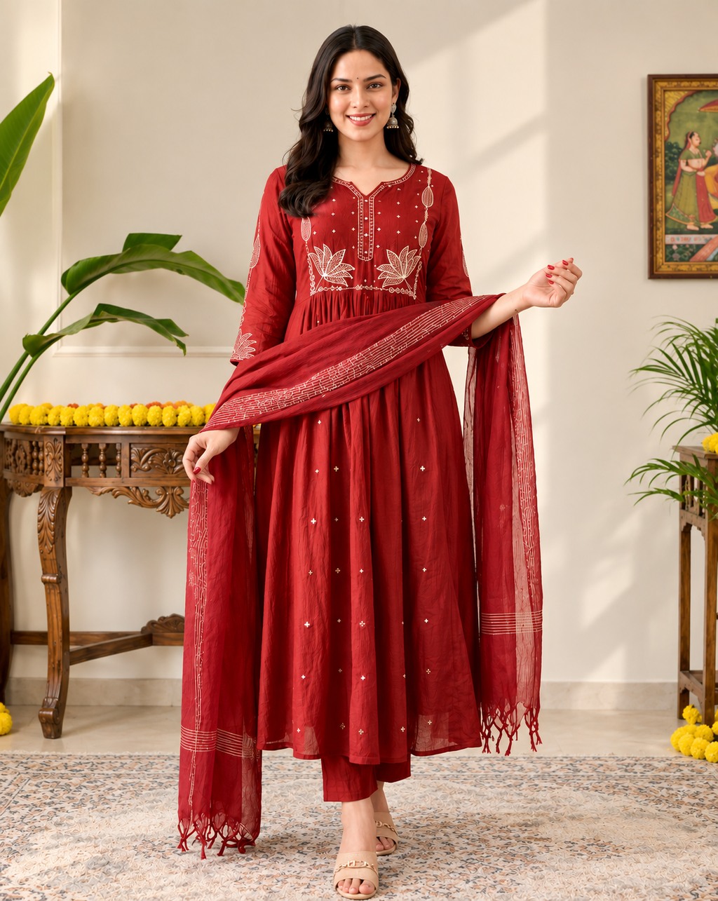 TEXSTILE Women Embroidered Flared Kurta Suit Set
