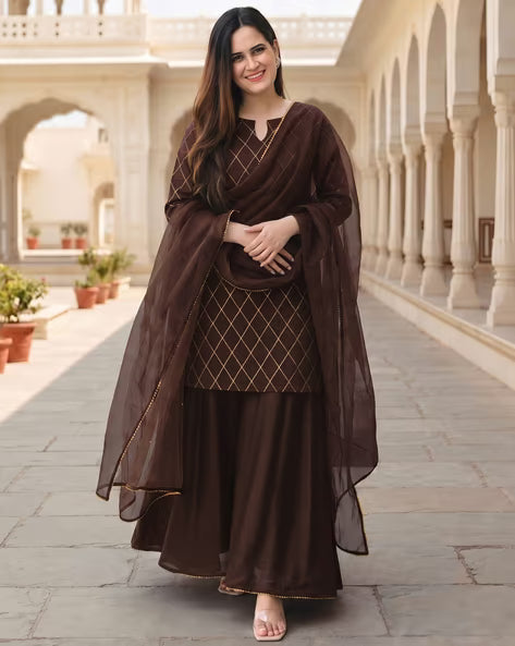 NYRIKA Women Foil Printed Kurta Sharara Set