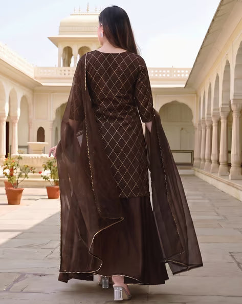 NYRIKA Women Foil Printed Kurta Sharara Set