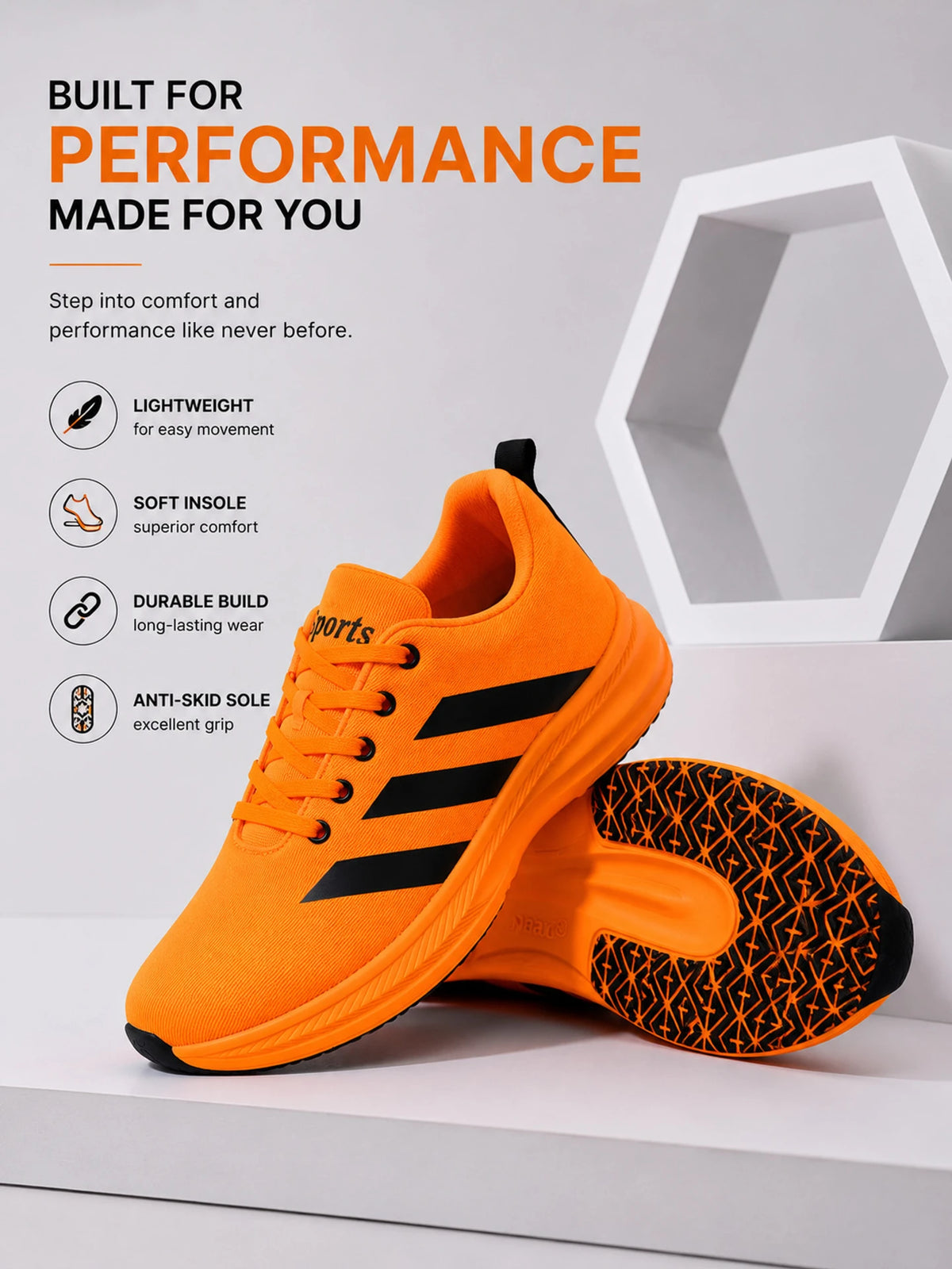JHOTAFET Unisex Lightweight Sports Running Shoes – Orange