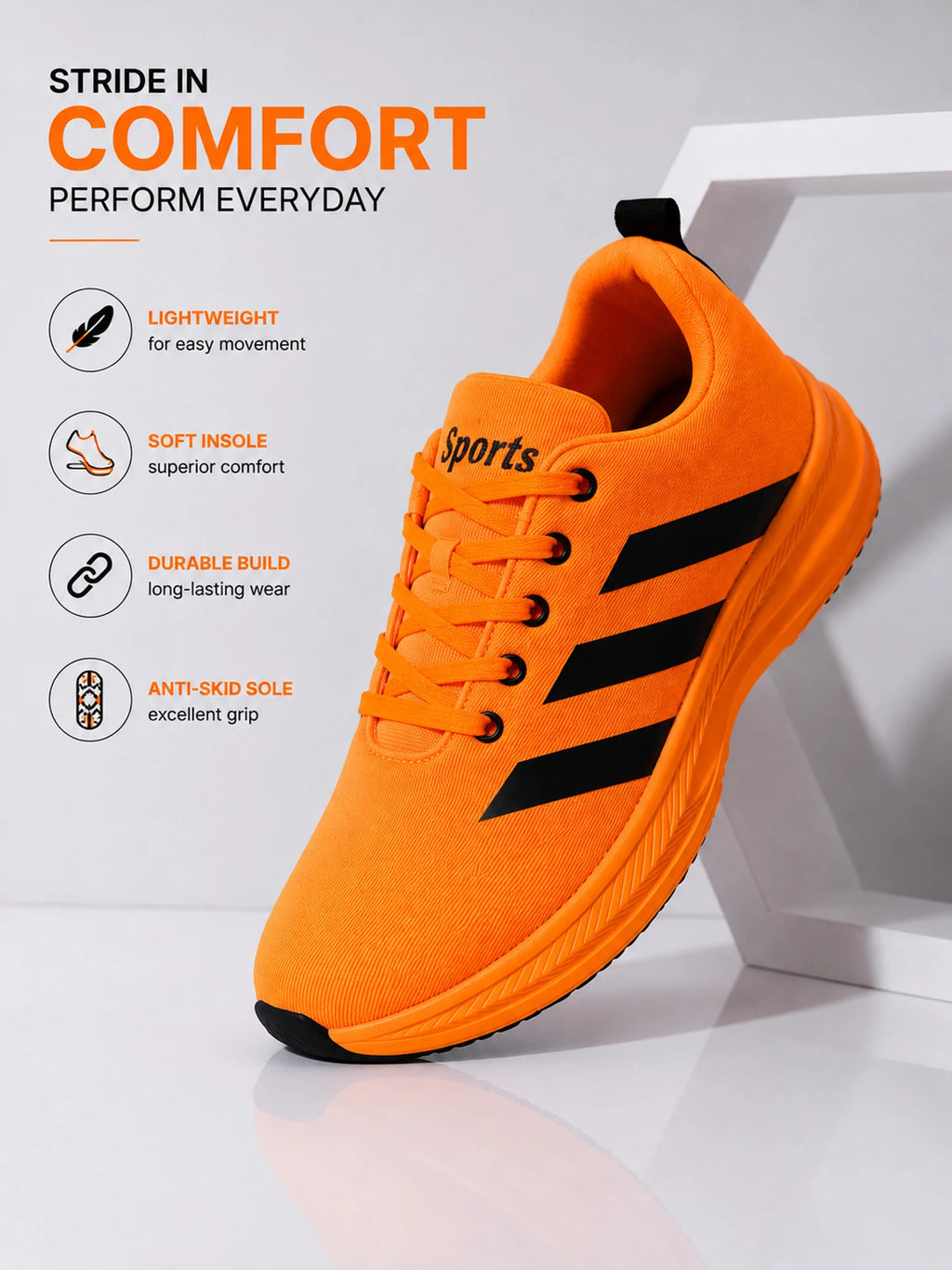 JHOTAFET Unisex Lightweight Sports Running Shoes – Orange