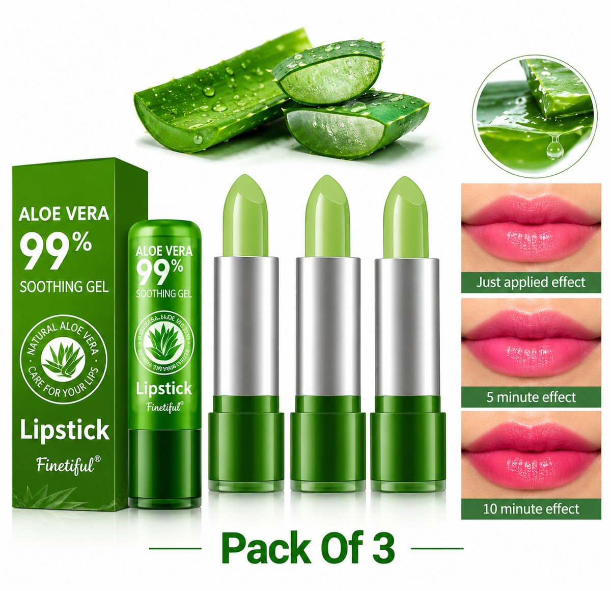 Aloe Vera Moisturizing Magic Lipstick – Pack of 3