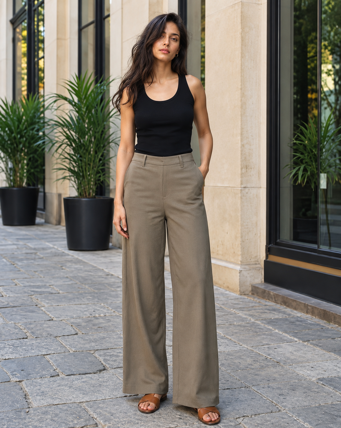 SHEIN Women Full Length Fixed Waist Back Zipped Pant