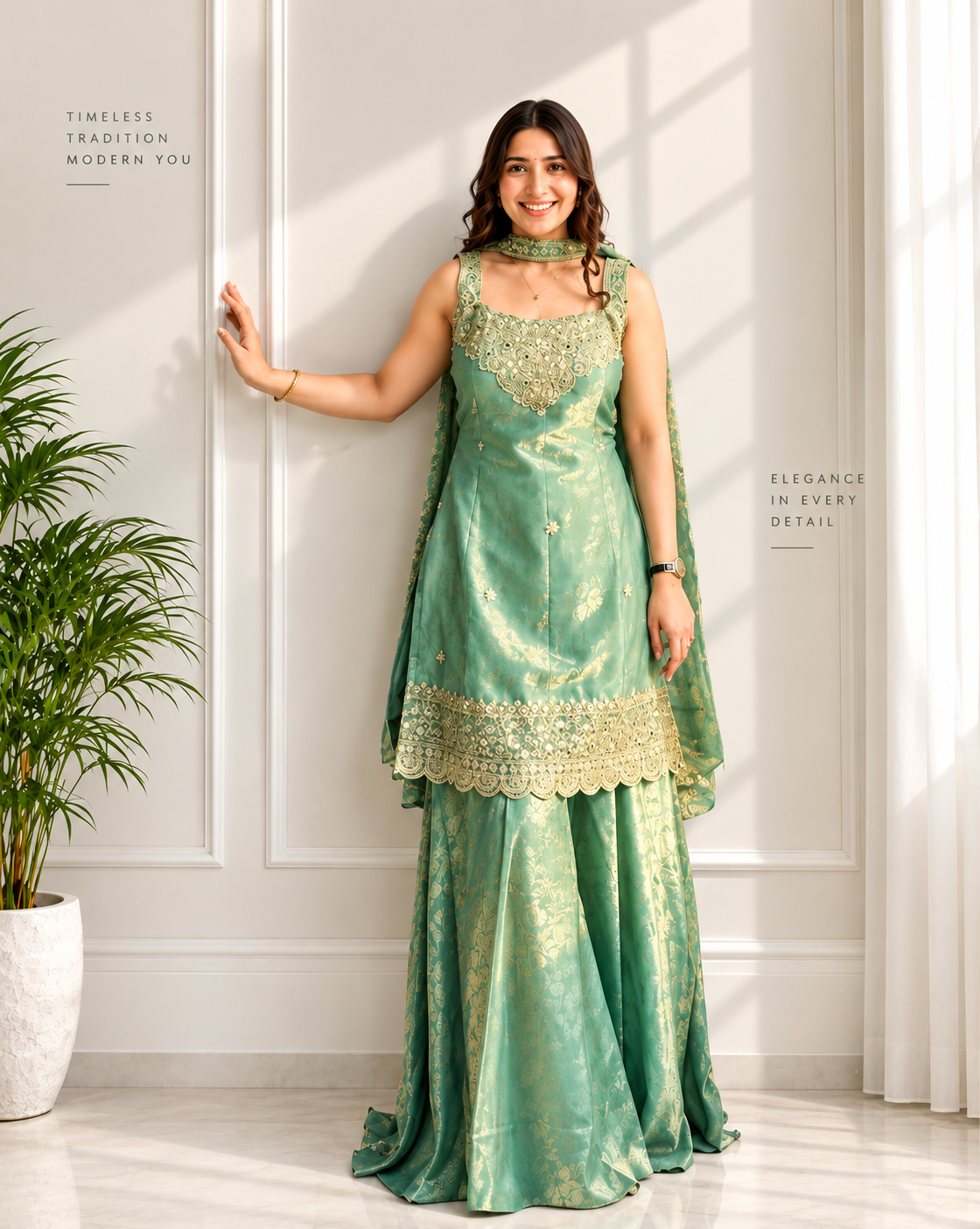 INDIE PICKS Embroidered Kurta Sharara Set