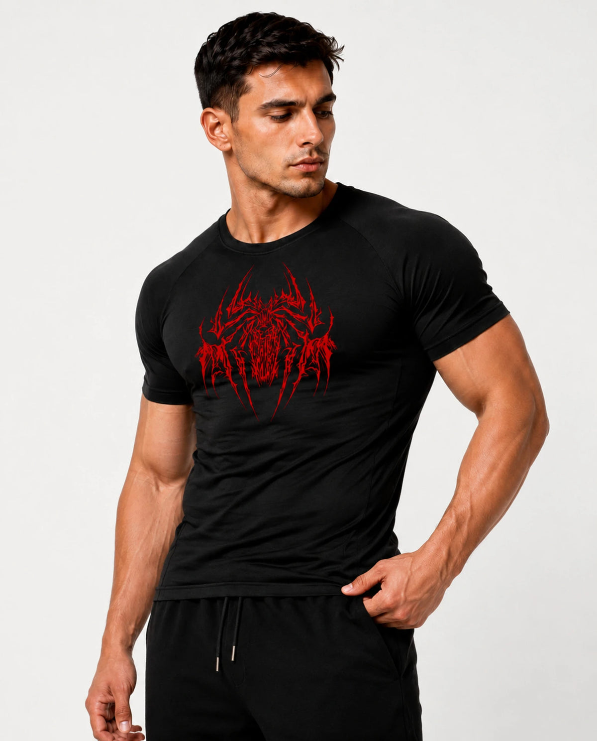 Zylos Men Graphic Print Round Neck Nylon Black T-Shirt