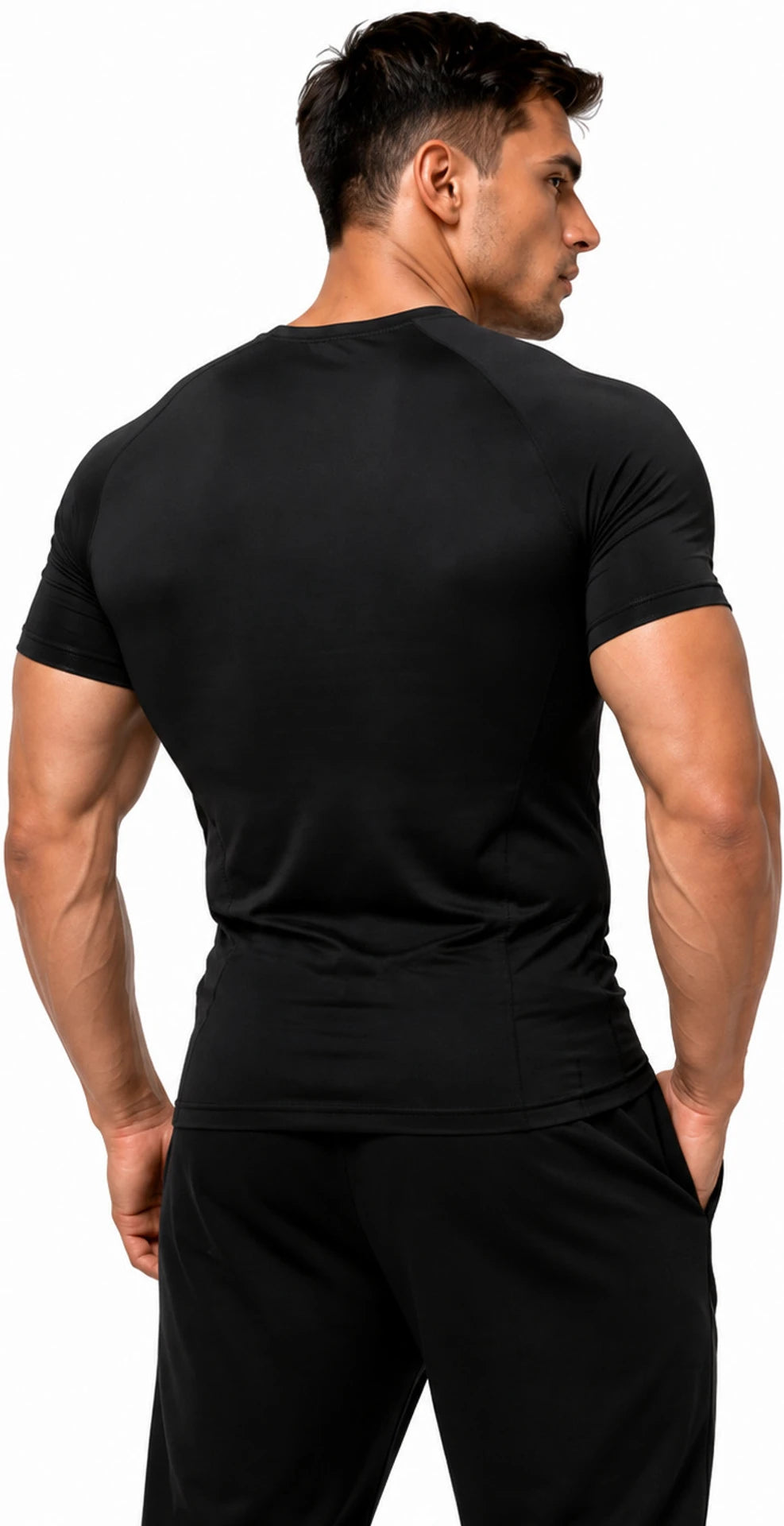 Zylos Men Graphic Print Round Neck Nylon Black T-Shirt